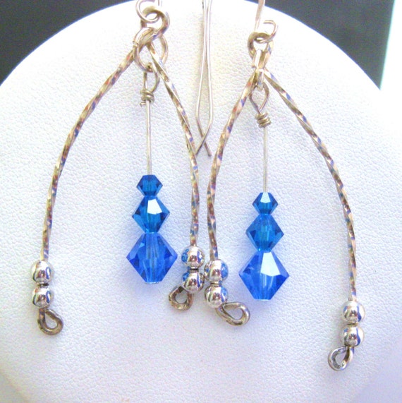 Wish Bone Dangle Earrings Sapphire Earrings by AlsJewelryDesigns