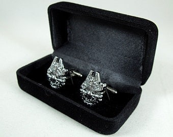 Star Wars Millennium Falcon Silver Cufflink Set, Gift Box Mens Accessories Handmade