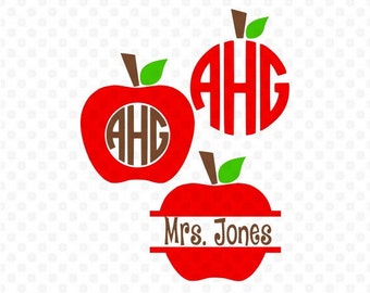 Teacher Svg, Apple Svg, Apple Monogram Svg, Teacher Monogram Svg, School Svg, Split Svg, Split Apple Svg, Cricut Cut Files, Studio Cut Files