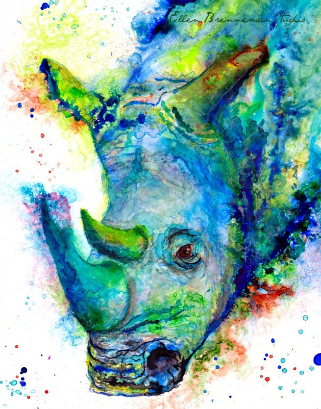 Rhino art print colorful rhino art rhino spirit animal