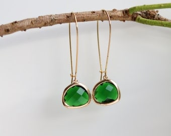 Emerald Earrings - Gold Dangle Earrings - Stone Earrings - Drop Earrings - Birthstone Earrings - Green Earrings - Emerald Jewellery