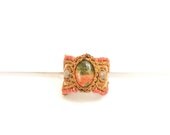 Macrame Ring with Unakite Cabochon and Moss Agate Beads, Micro Macrame Ring, Cancer, Capricorn, Aries, Scorpio, Third-Eye, Metal Free