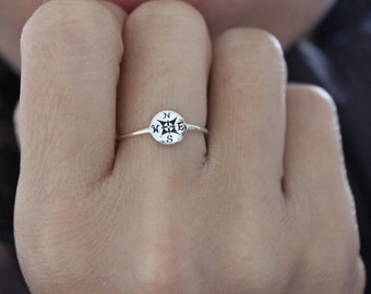 Sterling silver compass ring, graduation gift, gift for girlfriend, best friend gift, simple ring, tiny ring, stackable ring, delicate ring