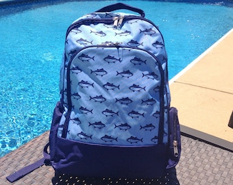 Back to School 2017! Finn Blue Fish Personalized Book Bag- Backpack- School Bag
