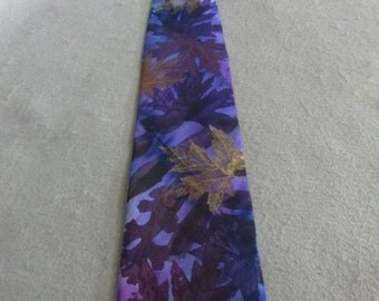 Silk Necktie "Purple Leaf", Hand Painted Silk Necktie