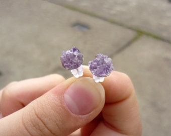 Amethyst earrings Stainless steel earrings Stone stud earrings Small studs Amethyst stud earrings Small purple studs Amethyst stone studs