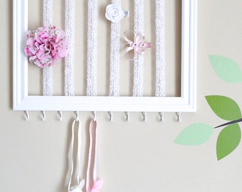 Headband & hair clip holder - White lace