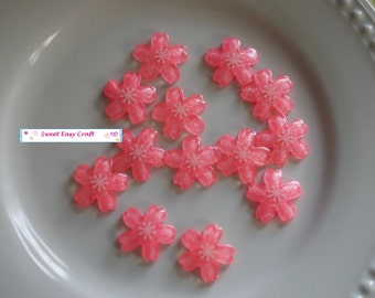 6pcs Pink Sakura Flower Cabochons, Pink Glitter Color Flatback Resin Jewelry supplies finding earring necklace phone decor
