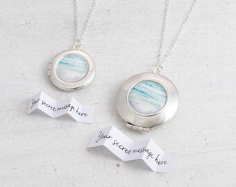 Ocean Jewelry, Ocean Necklace, Ocean Locket, Surf Jewelry, Message Locket, Personalized Locket, Beach Wedding, Secret Message Locket