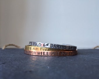 Thin/Skinny PERSONALISED Cuff - Skinny Slim Aluminium, Brass, Gold,Copper- personalised bracelet-DESIGN your OWN Bracelet Cuff- Stackable