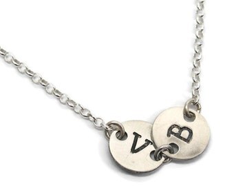 Personalized necklace. Sterling silver initials necklace. Bridesmaid gift ideas. Initial jewelry. Initial silver necklace. Couples necklace.