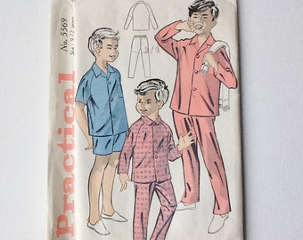 Vintage Boys Pyjamas Pattern, Unopened, Practical Patterns 5569, Ages 9 - 12, 1960s, 00684