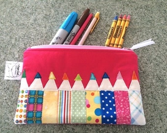 Pencil Pouch, Zipper Pouch, Crayon shaped case, Reusable snack bag, Crayon Holder, Cute Backpack organizer, Purse organizer, Markers storage