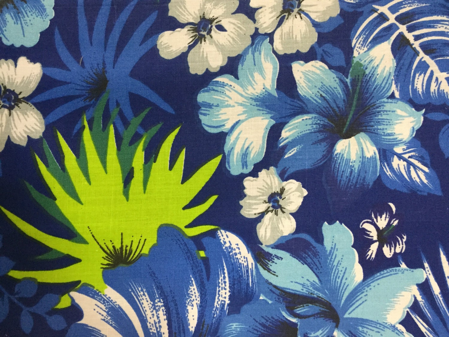 Blue Hawaiian Print Poly Cotton Print Fabric Sold By The