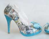 John Tenniel Classic 1865 Alice In Wonderland Decoupage Custom Personalised Women Glitter Handmade Shoe High Heel Size 3 4 5 6 7 8 Platform