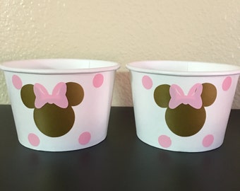 Minnie Mouse pink and gold party snack cups, Pink and Gold Minnie Mouse party, Gold and Pink Minnie Mouse party