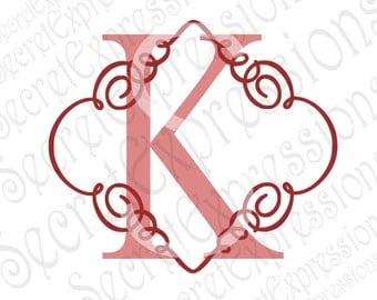 K Initial Swirl Svg, K Initial Svg, Monogram Svg, Digital Cutting File, Eps, Png, JPEG, Dxf, Svg Cricut, Svg Silhouette, Print File
