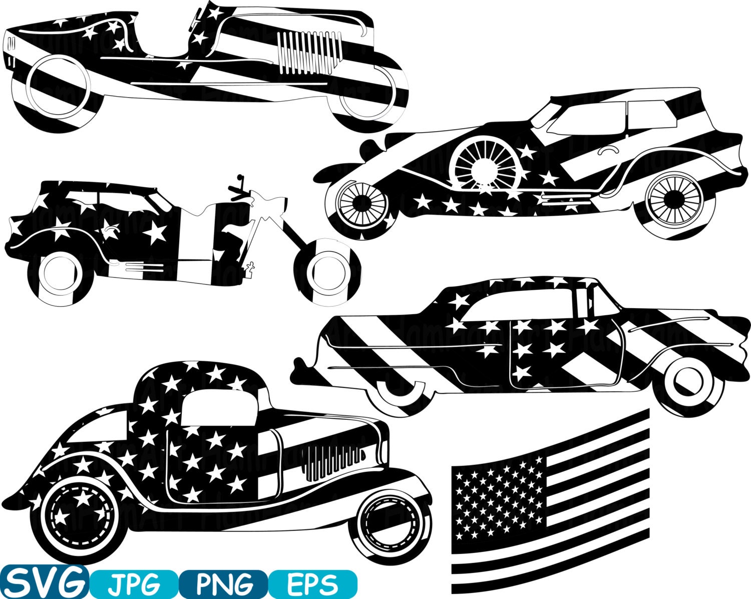 Download Vintage Sport Cars Hot Rod Sport Cars 4th of July Monogram Cutting Files svg eps png jpg Vinyl ...