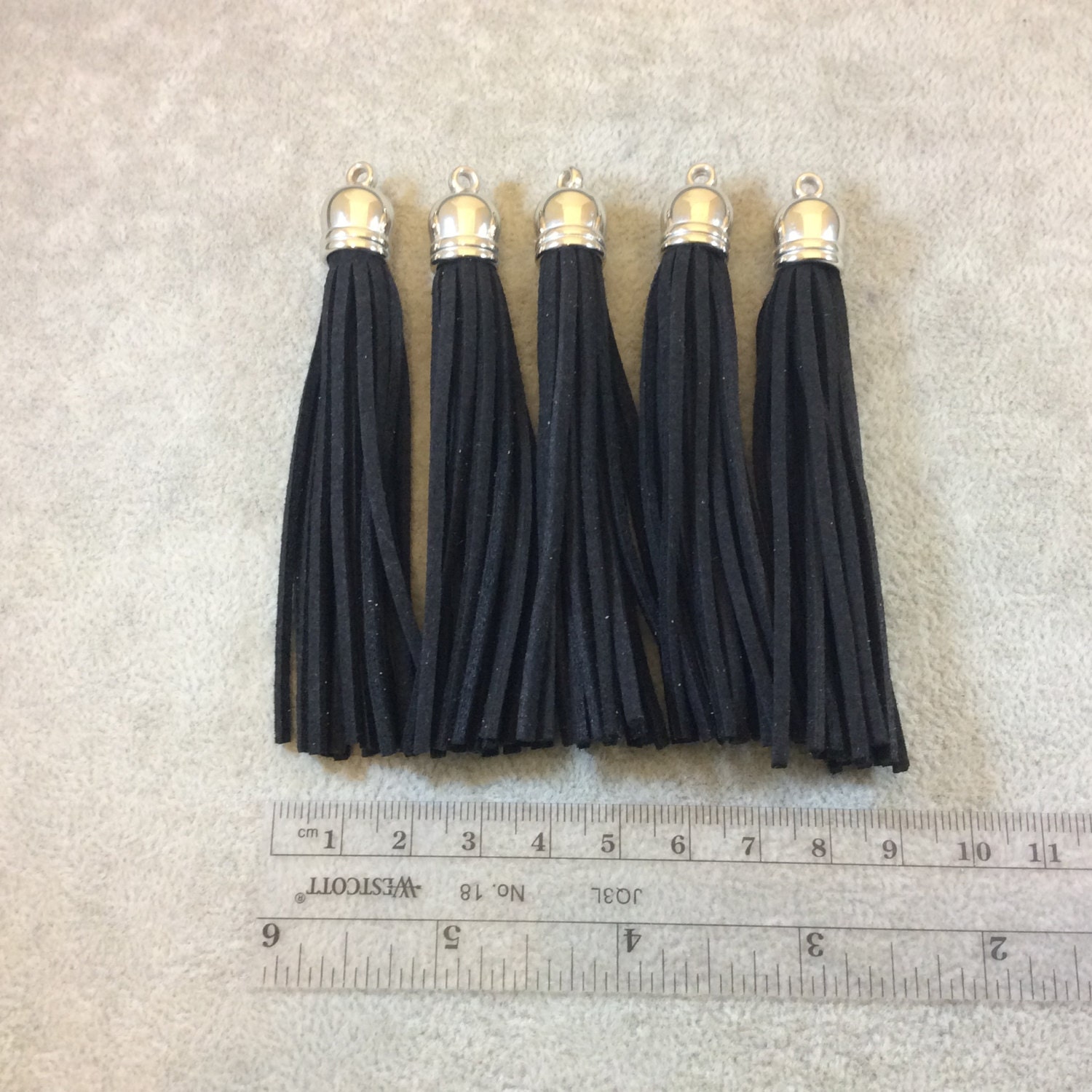 3 Long Solid Jet Black Faux Suede Large Leather Tassels