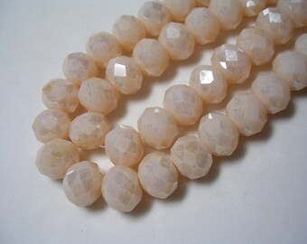 Champagne Crystals 8mm X 10mm Ivory Crystal Rondelles Bone Colored Glass Faceted Beige Beads 20 inch strand 65 Crystals Sparking Ivory Beads