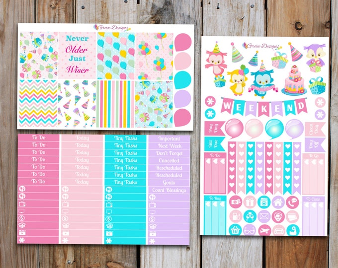 Happy Birthday Planner Stickers Kit for use with ERIN CONDREN Life Planner (7 pages)