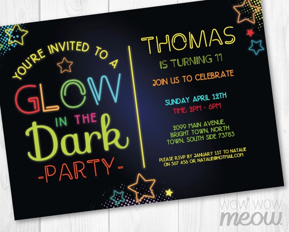 Glow in the Dark Invitations Neon Party Invite Birthday any
