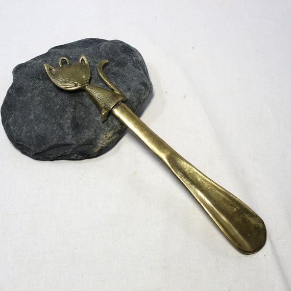 Vintage Ornate Solid Brass Shoe Horn Vintage Lovely Modernist