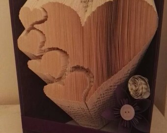 Gift for Girlfriend, Gift for Wife, 1st Anniversary, Folded Book Art, Hearts, Handmade in Ireland