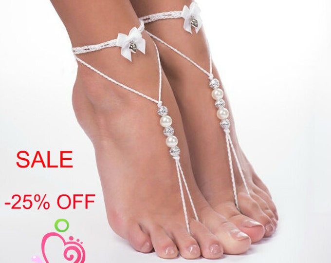 Wedding Barefoot Sandal- White barefoot sandals- Foot Jewelry -Bridal Foot Jewelry- Barefoot Sandals- Destination Wedding- lace barefoot