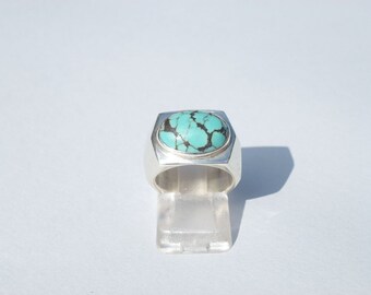 Chevalière TURQUOISE ARGENT 925 Taille 48 taille 49 cabochon ovale Pierre Naturelle Créateur Français Bijoux argent pierre fine Cadeau Femme
