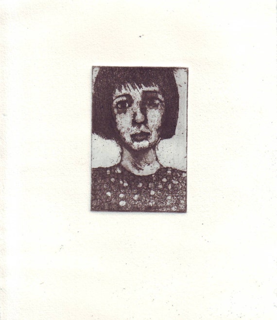 Items similar to Small etching of a face on Etsy