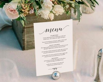 Wedding Menu Template, Wedding Menu Printable, Wedding Menu Cards, Table Menu, Menu Sign, Table Setting, PDF Instant Download #BPB310_4B