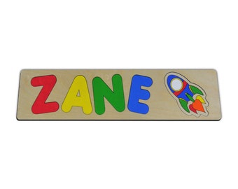 Personalized Wooden Name Puzzle With a Rocket Ship, Space Ship, Space Shuttle id234383975