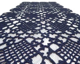 Crochet table runner Navy lace table runner Crochet tablecloth Blue table runner Navy blue lace doily Navy blue doily