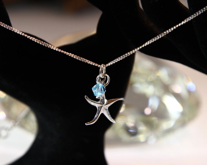 Sterling Silver Starfish & Crystal necklace