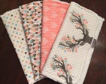 Antler, feather, and arrow burp cloths / Arrow theme nursery / Feather theme nursery / Deer theme nursery / Pink and teal burp cloths