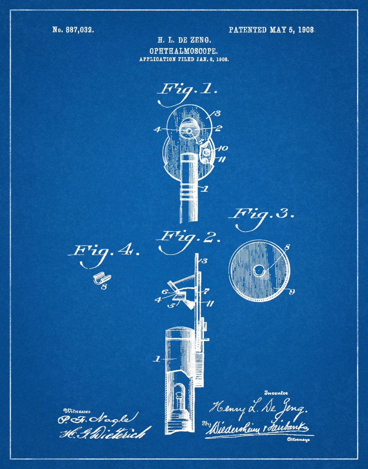 Patent 1908 Ophthalmoscope Art Print - Poster - Medical - Doctors ...