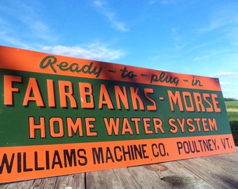 Fairbanks Morse Home Water Williams Poultney VT Vintage Metal Advertising Sign