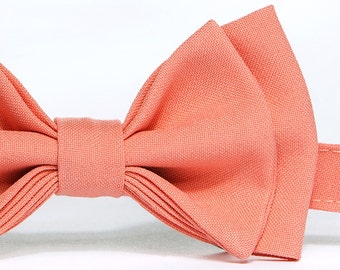 Salmon Coral Bow Tie (Peach Coral Bow Tie) -- Baby Bow Tie, Toddler Bow Tie, Boy Bow Tie, Adult Bow Tie -- Father Son Matching Bow Ties