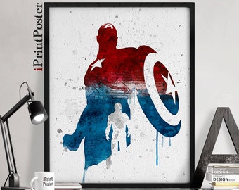 Captain America print, captain america watercolor, Marvel heroes print,Marvel poster, Marvel comics, Gift for him, Home Decor, iPrintPoster.