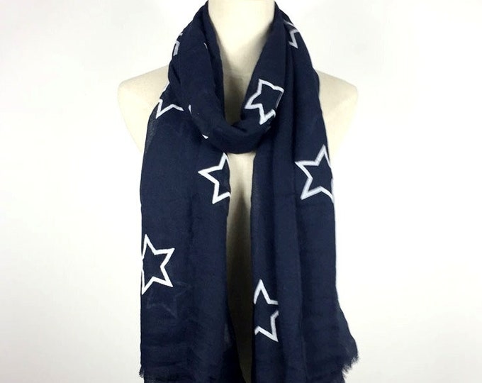 Navy Blue Stars Scarf Blue Stars Scarf Cotton Scarf Stars Scarves Soft Scarf Fashion Scarf Gift For Her Women Fashion Accessories Teen Scarf
