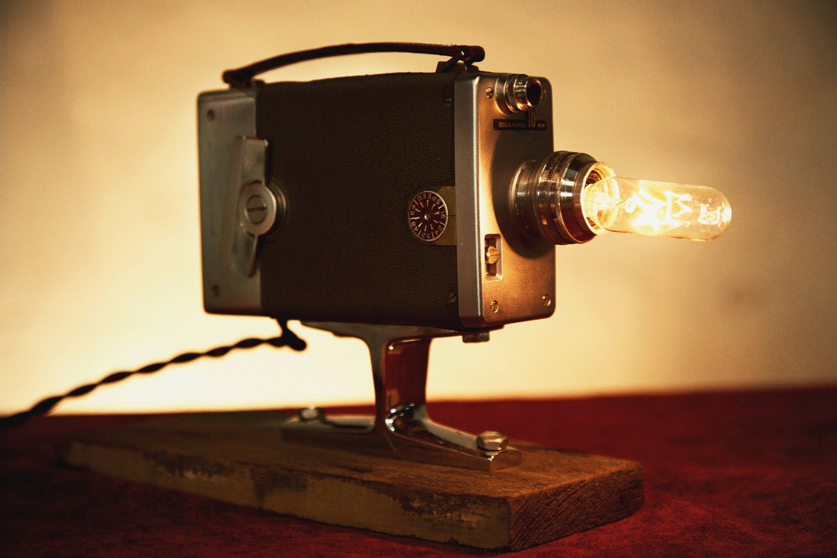 Upcycled lamp vintage movie camera lamp by ThePigAndWhistle