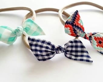 Baby nylon headbands {Aztec} Bitsy knot bow set