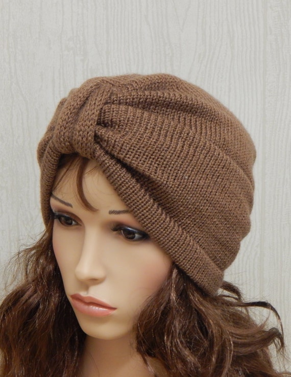 Knit full turban hat knitted winter hat handmade womens