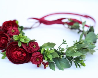Burgundy flower crown,Flower headband, headband, wedding flower crown, bridal flower crown, bohemian flower crown,dainty floral crown