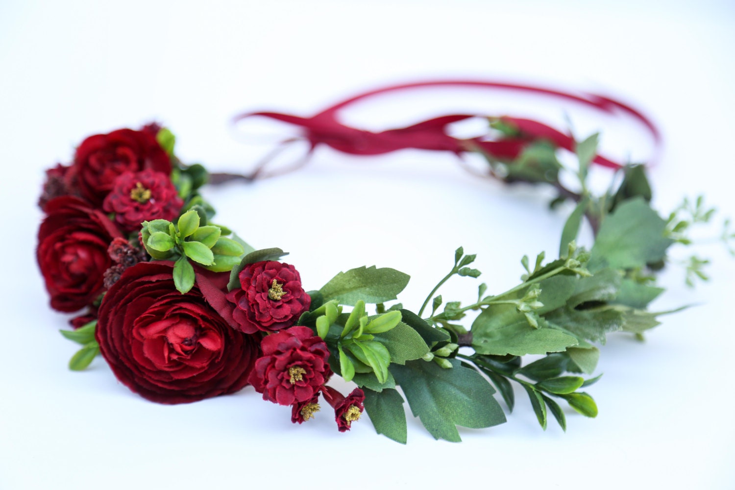 Burgundy flower crownFlower headband headband wedding