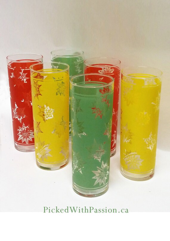 SNOWFLAKES Set of 6 Vintage Tom Collins Glasses Federal Glass