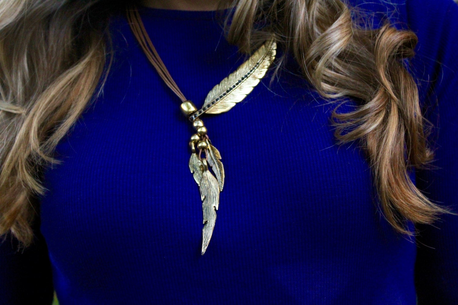 Gold Bohemian Necklace Layered Necklace Leaf necklace
