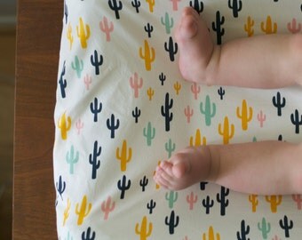 cactus crib sheet, cactus baby bedding, cactus crib sheets, cactus toddler sheet, southwest mini crib, cactus change pad, southwest nursery