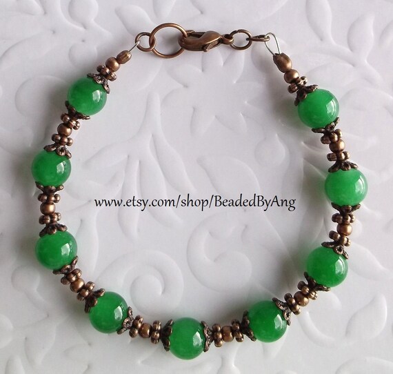 Jade Bracelet Green Bracelet Copper Bracelet Beaded by BeadedByAng